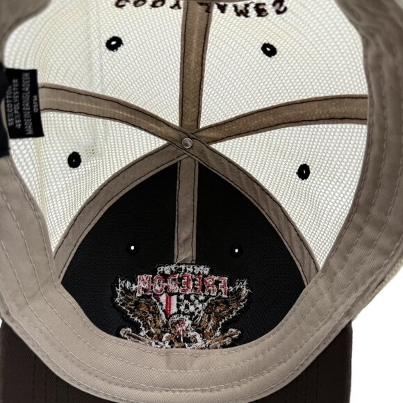 “Fight for Freedom” Eagle Pistols Mesh Trucker Hat – Brown & Cream Patriotic Cap - Picture 10 of 11